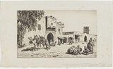 Artist: LINDSAY, Lionel | Title: Caravanserai, Kairouan, Tunisia | Date: 1929 | Technique: drypoint, printed in brown ink with plate-tone, from one plate | Copyright: Courtesy of the National Library of Australia