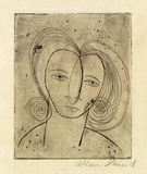 Artist: David, Allen. | Title: (Head of woman). | Date: (1953) | Technique: etching, printed in black ink with plate-tone, from one plate