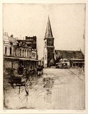 Artist: LONG, Sydney | Title: Christ Church, Old Sydney | Date: (1926) | Technique: line-etching and drypoint, printed in warm black ink, from one copper plate | Copyright: Reproduced with the kind permission of the Ophthalmic Research Institute of Australia