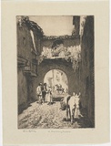 Artist: LINDSAY, Lionel | Title: A street balcony, Guadalupe | Date: 1934 | Technique: drypoint, printed in brown ink with plate-tone, from one plate | Copyright: Courtesy of the National Library of Australia
