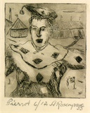 Artist: ROSENGRAVE, Harry | Title: Pierrot | Date: 1955 | Technique: etching, printed in black ink with plate-tone, from one plate