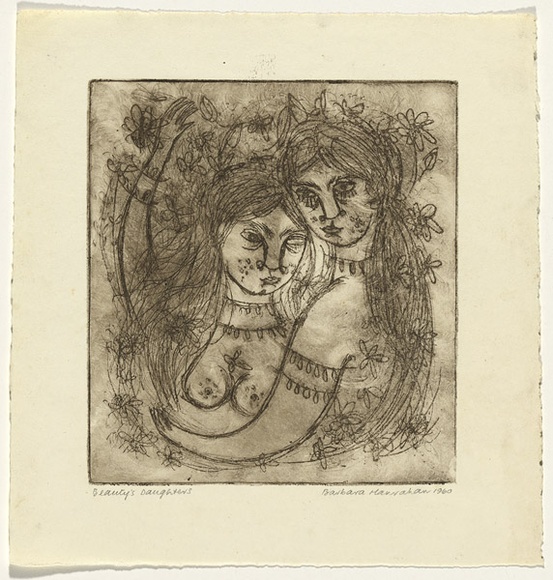Artist: HANRAHAN, Barbara | Title: Beauty's daughters | Date: 1960 | Technique: softground etching, printed in black ink with plate-tone, from one plate
