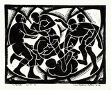 Artist: Hawkins, Weaver. | Title: On the ball | Date: 1965 | Technique: linocut, printed in black ink, from one block | Copyright: The Estate of H.F Weaver Hawkins