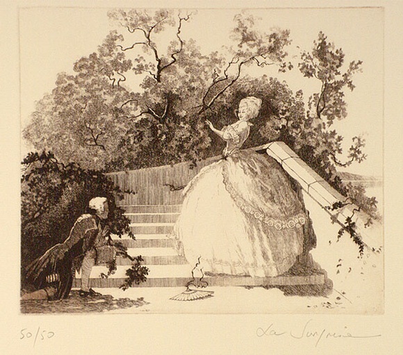 Artist: FEINT, Adrian | Title: La surprise. | Date: 1923 | Technique: etching, printed in black ink, from one plate | Copyright: Courtesy the Estate of Adrian Feint Artist: FEINT, Adrian | Title: La surprise. | Date: 1923 | Technique: etching, printed in black ink, from one plate | Copyright: Courtesy the Estate of Adrian Feint