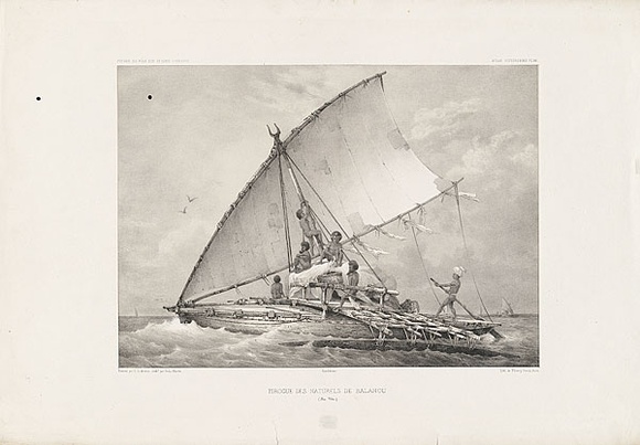 Artist: Le Breton, Louis. | Title: Pirogue des naturels de Balahou [Drua of the natives of Balahou, Fiji] | Date: 1846 | Technique: lithograph, printed in black ink, from one stone