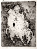 Artist: Barwell, Jennifer. | Title: (Sancho Panza). | Date: (1955) | Technique: drypoint printed in black ink with plate-tone, from one plate
