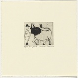 Artist: Robinson, William. | Title: William and jersey bull | Date: 1991 | Technique: etching, printed in black ink, from one plate