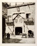 Artist: LINDSAY, Lionel | Title: Casa del Cordon, Burgos, Spain | Date: 1928 | Technique: etching, printed in warm black ink, from one plate | Copyright: Courtesy of the National Library of Australia