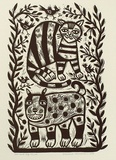Artist: HANRAHAN, Barbara | Title: Cat and dog. | Date: 1989 | Technique: linocut, printed in black ink, from one block