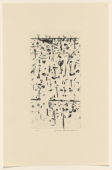Artist: WILLIAMS, Fred | Title: Decorative panel, You Yangs. Number 1 | Date: 1965-66 | Technique: etching, drypoint, flat biting and mezzotint, printed in black ink, from one copper plate; counterproof | Copyright: © Fred Williams Estate
