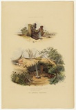 Artist: Angas, George French. | Title: An old man and girl on the shores of the Coorong; Native encampment at Portland Bay. | Date: 1846-47 | Technique: lithograph, printed in colour, from multiple stones; varnish highlights by brush