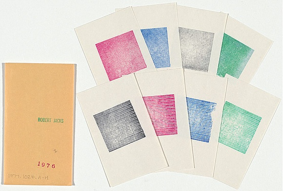 Artist: JACKS, Robert | Title: Eight hand stamped prints. | Date: 1976 | Technique: stamps, printed in colour, from rubber blocks