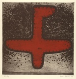 Artist: Bowen, Dean. | Title: not tiled [red aeroplane] | Date: 1991 | Technique: etching, printed in red and black ink, from two plates