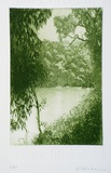 Artist: Hickey, Peter. | Title: Bookplate: Pat Corrigan | Date: 1977 | Technique: etching, printed in green ink, from one plate; embossed name from second plate