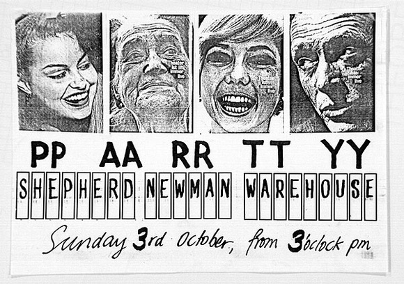 Artist: MERD INTERNATIONAL | Title: PP AA RR TT YY Sunday 3rd October | Date: 1984 | Technique: screenprint
