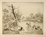 Artist: LINDSAY, Lionel | Title: Fording the Snowy | Date: 1940s | Technique: etching, printed in black ink with plate, from one plate | Copyright: Courtesy of the National Library of Australia