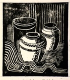 Artist: Kingston, Amie. | Title: Still life design for Hobart Technical College 100th birthday exhibition | Date: 1987 | Technique: linocut, printed in black ink, from one block