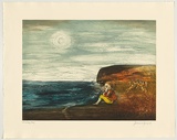 Title: Dreamer on the cliff | Date: 2002 | Technique: etching, hardground, aquatint, burnishing and inked a-la-poupee, printed in colour, from two copper plates