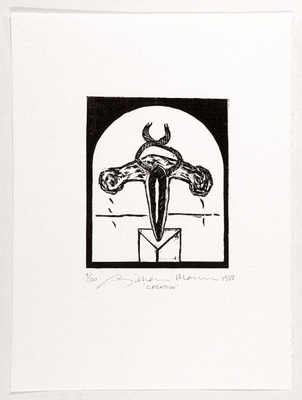 Artist: Mann, Gillian. | Title: Creation. | Date: 1988 | Technique: woodcut, printed in black ink, from one block