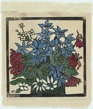 Artist: PRESTON, Margaret | Title: Floral, still life | Date: 1925 | Technique: woodcut, printed in black ink, from one block; hand-coloured | Copyright: © Margaret Preston. Licensed by VISCOPY, Australia