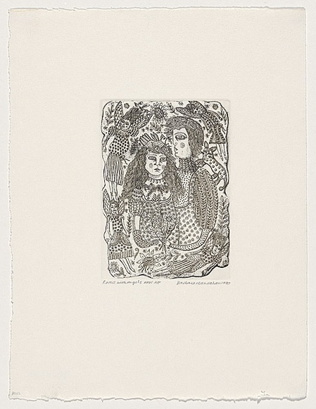Artist: HANRAHAN, Barbara | Title: Lovers with angels | Date: 1990 | Technique: etching, printed in black ink from one plate