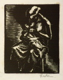 Artist: Hawkins, Weaver. | Title: not titled [mother and child]. | Date: c.1930 | Technique: linocut, printed in black ink, from one block | Copyright: The Estate of H.F Weaver Hawkins