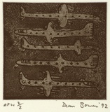 Artist: Bowen, Dean. | Title: not titled (five aeroplanes) | Date: 1992 | Technique: etching, printed in black ink, from one plate