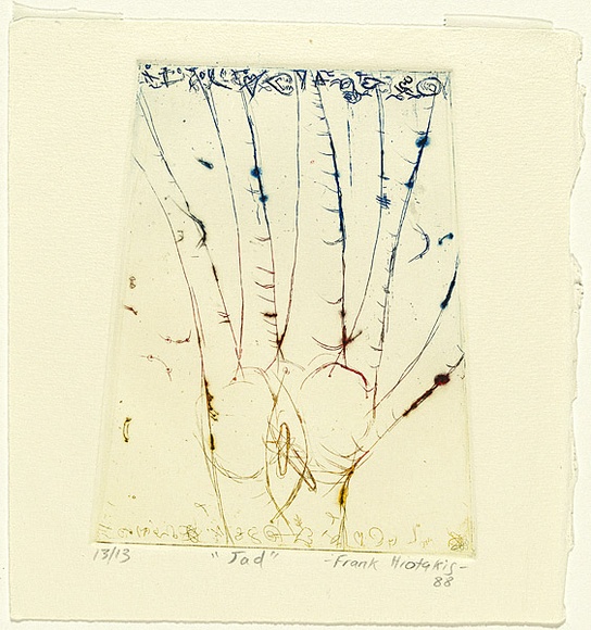 Artist: Hiotakis, Frank. | Title: Jad | Date: 1988 | Technique: drypoint, printed in colour, from one plate | Copyright: © Frank Hiotakis, Australia
