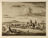 Artist: LINDSAY, Lionel | Title: Bringing in the cows | Date: c.1935 | Technique: drypoint, printed in sepia ink with plate-tone, from one plate | Copyright: Courtesy of the National Library of Australia