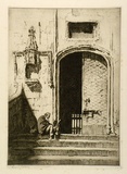 Artist: LINDSAY, Lionel | Title: Doorway, Castle Nuovo, Naples | Date: 1927 | Technique: drypoint, printed in brown ink, from one plate | Copyright: Courtesy of the National Library of Australia