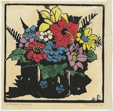 Artist: PRESTON, Margaret | Title: Hibiscus | Date: 1925 | Technique: woodcut, printed in black ink, from one block; hand-coloured | Copyright: © Margaret Preston. Licensed by VISCOPY, Australia