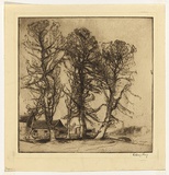 Artist: LONG, Sydney | Title: Landscape Carshalton | Date: 1928, before | Technique: drypoint and line-etching, printed in dark brown ink, from one zinc plate | Copyright: Reproduced with the kind permission of the Ophthalmic Research Institute of Australia