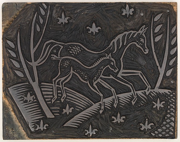 Artist: REES, Ann Gillmore | Title: Fabric design (horse and foal) | Date: c.1942 | Technique: engraved linoblock mounted on plywood Artist: REES, Ann Gillmore | Title: Fabric design (horse and foal) | Date: c.1942 | Technique: engraved linoblock mounted on plywood