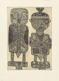 Artist: MUNGATOPI, Maryanne | Title: Jurrukukuni and Malakaninga | Date: 1998 | Technique: lift-ground aquatint, printed in two colours with roll-up, from one copper plate