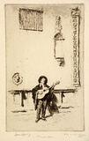 Artist: LINDSAY, Lionel | Title: The guitar player | Date: 1920 | Technique: etching, printed in black ink, from one plate | Copyright: Courtesy of the National Library of Australia