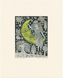Artist: HANRAHAN, Barbara | Title: Girl and the moon | Date: 1990 | Technique: etching, printed in green with plate-tone from one plate