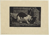 Artist: LINDSAY, Lionel | Title: Cat eating shrimps | Date: 1922 | Technique: wood-engraving, printed in black ink, from one block | Copyright: Courtesy of the National Library of Australia