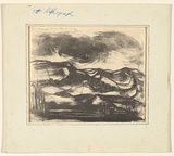 Artist: Dawson, Janet. | Title: Landscape. | Date: 1954-55 | Technique: lithograph, printed in black ink with pen and ink, printed from one stone | Copyright: © Janet Dawson. Licensed by VISCOPY, Australia