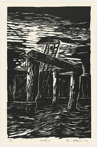 Artist: AMOR, Rick | Title: Ladder. | Date: 1992 | Technique: woodcut, printed in black ink, from one block