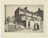 Artist: LINDSAY, Lionel | Title: Cumberland Place, The Rocks | Date: 1931 | Technique: etching, aquatint, printed in brown ink, with plate-tone, from one plate | Copyright: Courtesy of the National Library of Australia