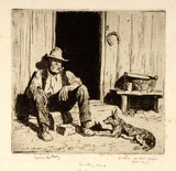 Artist: LINDSAY, Lionel | Title: Sunday camp | Date: 1925 | Technique: etching and aquatint, printed in brown ink, from one plate | Copyright: Courtesy of the National Library of Australia