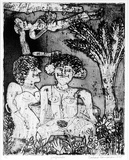 Artist: HANRAHAN, Barbara | Title: Girlfriends | Date: 1975 | Technique: etching, aquatint, softground, deep bitten, foul bitten, printed in black ink with plate-tone, from one plate
