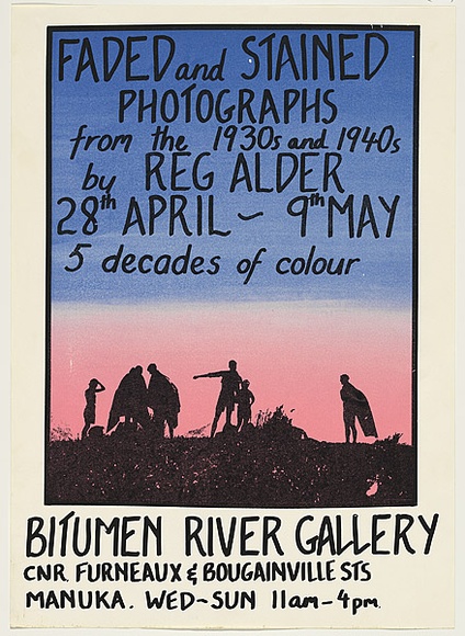 Title: Faded and stained photographs from the 1930s and 1940s by Reg Alder - Bitumen River Gallery. | Date: 1982 | Technique: screenprint, printed in colour, from two stencils | Copyright: © Reg Alder Title: Faded and stained photographs from the 1930s and 1940s by Reg Alder - Bitumen River Gallery. | Date: 1982 | Technique: screenprint, printed in colour, from two stencils | Copyright: © Reg Alder