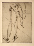 Artist: Graham, Geoffrey. | Title: Leaning figure supported by one arm | Date: c.1938 | Technique: etching, printed in black ink, from one plate