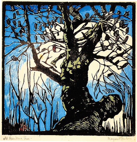 Artist: PRESTON, Margaret | Title: The Banksia tree. | Date: 1939 | Technique: woodcut, printed in black ink, from one block; hand-coloured | Copyright: © Margaret Preston. Licensed by VISCOPY, Australia Artist: PRESTON, Margaret | Title: The Banksia tree. | Date: 1939 | Technique: woodcut, printed in black ink, from one block; hand-coloured | Copyright: © Margaret Preston. Licensed by VISCOPY, Australia