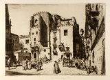 Artist: LINDSAY, Lionel | Title: San Domenico, Maggiore, Naples | Date: 1928 | Technique: etching, printed in brown ink with plate-tone, from one plate | Copyright: Courtesy of the National Library of Australia