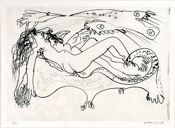 Artist: BOYD, Arthur | Title: Reclining nude with aeroplane. | Date: (1968-69) | Technique: etching, printed in black ink, from one plate | Copyright: Reproduced with permission of Bundanon Trust