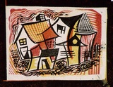 Artist: Barwell, Geoff. | Title: (Village). | Date: (1955) | Technique: linocut, printed in colour, from three blocks