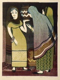 Artist: Higgs, Florence. | Title: Gossip | Date: (1954) | Technique: linocut, printed in colour, from four blocks