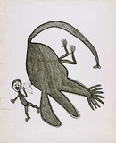 Artist: Akis, Timothy | Title: Man i sutim muruk [Man killing a cassowary]. | Date: 1977 | Technique: photo-screenprint, printed in black ink, from one screen